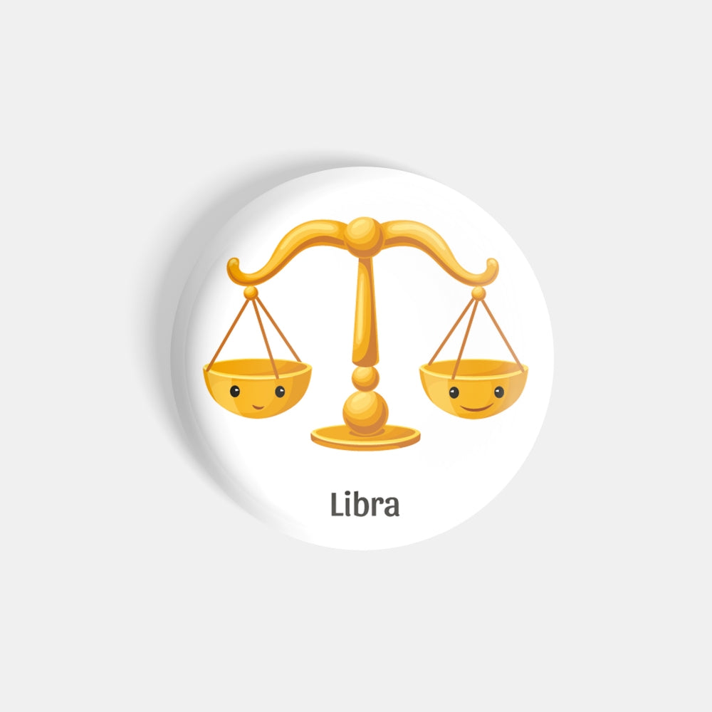 dhcrafts Round Fridge Magnet White Color Cute Zodiac Sign Libra D2 Glossy Finish Design Pack of 1 (58 mm)